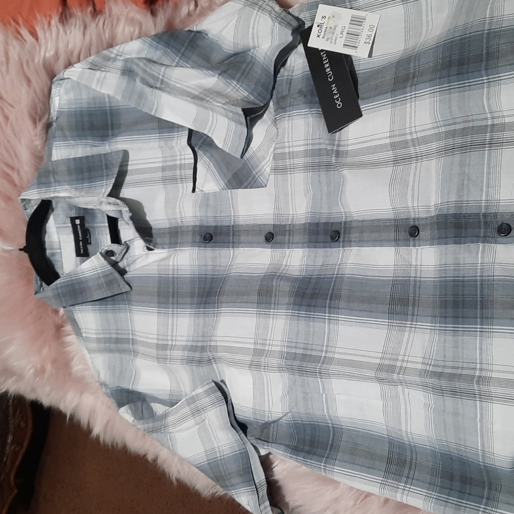 Ocean current mens size large grey plaid button up shirt